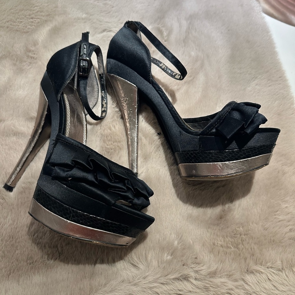 BEBE satin platforms